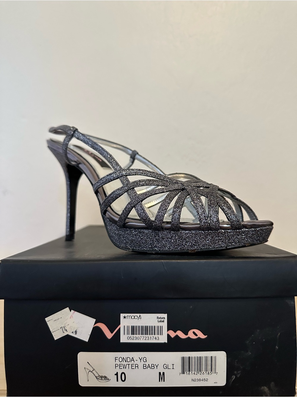 Ina Pewter Glitter Strappy Slingback Heels